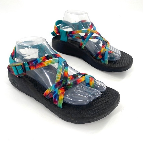 Chaco Shoes - Chaco Rainbow Tie Dye Teal Strappy‎ Sandals Women's Size 10 Assembled in USA